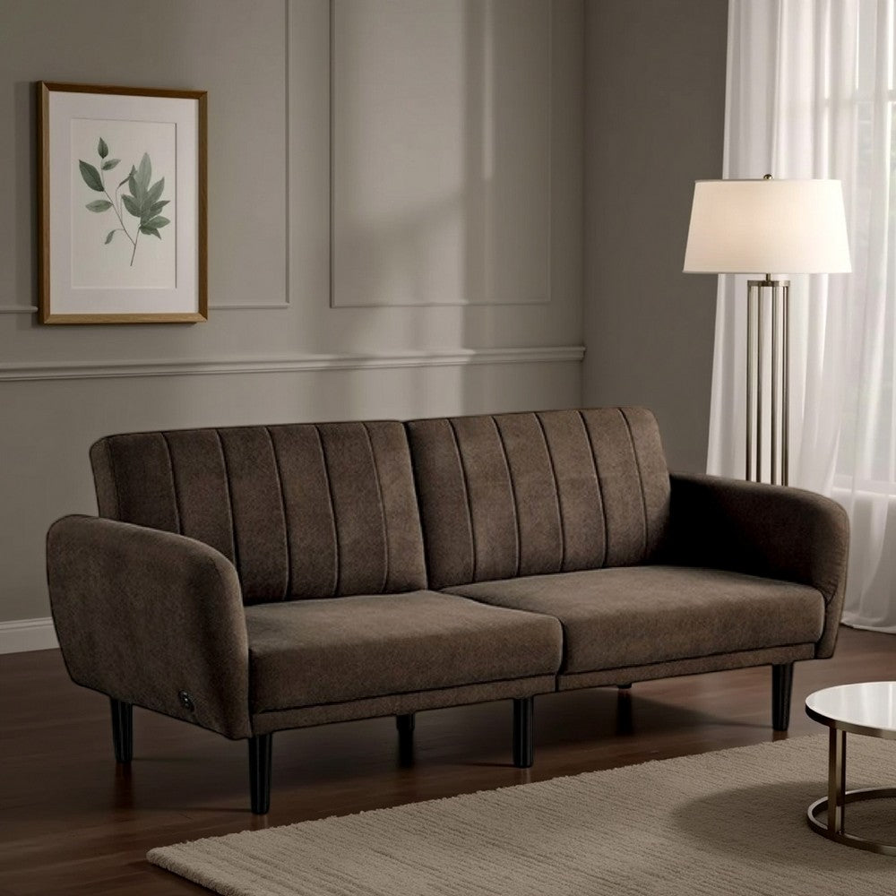 Arz Fold Out Futon Sofa Bed, Dark Brown, Retro Channel Tufted Back -BM332987