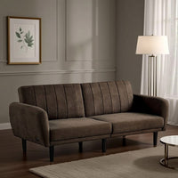 Arz Fold Out Futon Sofa Bed, Dark Brown, Retro Channel Tufted Back -BM332987