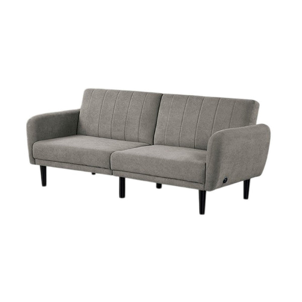 Arz Fold Out Futon Sofa Bed, Light Gray, Retro Channel Tufted Back -BM332988