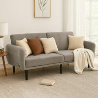 Arz Fold Out Futon Sofa Bed, Light Gray, Retro Channel Tufted Back -BM332988