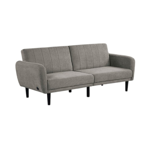 Arz Fold Out Futon Sofa Bed, Light Gray, Retro Channel Tufted Back -BM332988