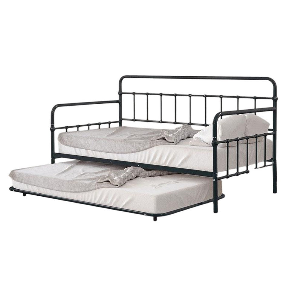 Tes Daybed with Pull Out Trundle, Classic Black Metal Open Frame -BM332990