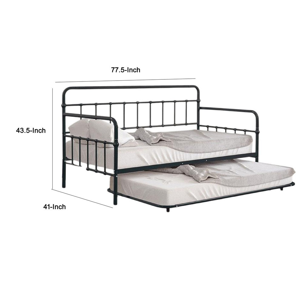 Tes Daybed with Pull Out Trundle, Classic Black Metal Open Frame -BM332990