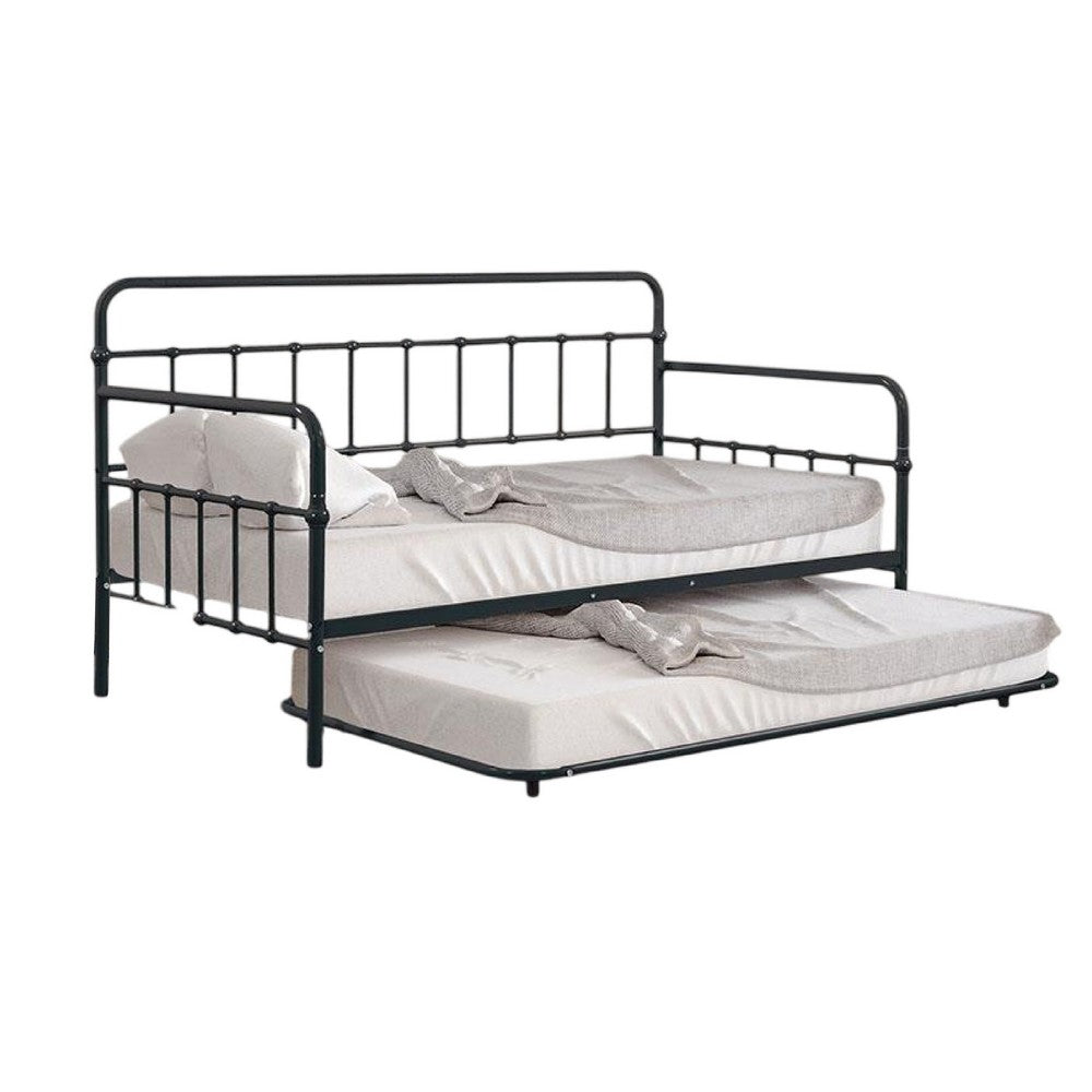 Tes Daybed with Pull Out Trundle, Classic Black Metal Open Frame -BM332990