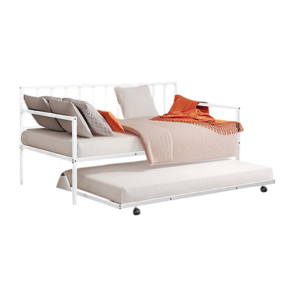 Ham Daybed with Pull Out Trundle, White Slatted Open Metal Frame -BM332993