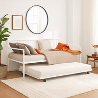 Ham Daybed with Pull Out Trundle, White Slatted Open Metal Frame -BM332993