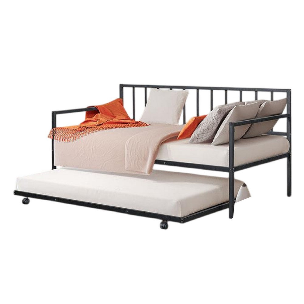 Ham Daybed with Pull Out Trundle, Black Slatted Open Metal Frame -BM332994