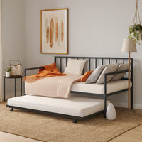 Ham Daybed with Pull Out Trundle, Black Slatted Open Metal Frame -BM332994