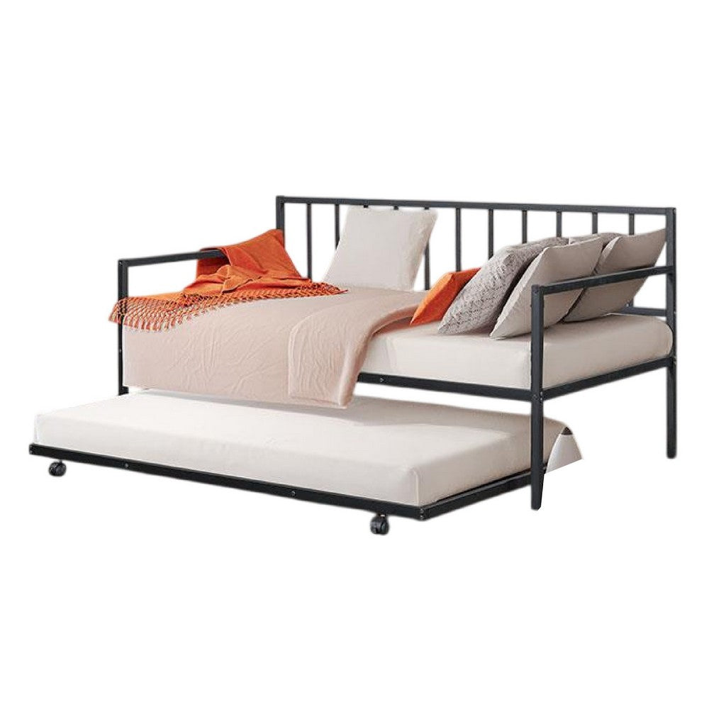 Ham Daybed with Pull Out Trundle, Black Slatted Open Metal Frame -BM332994