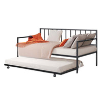 Ham Daybed with Pull Out Trundle, Black Slatted Open Metal Frame -BM332994