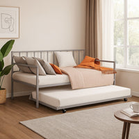 Ham Daybed with Pull Out Trundle, Silver Slatted Open Metal Frame -BM332995