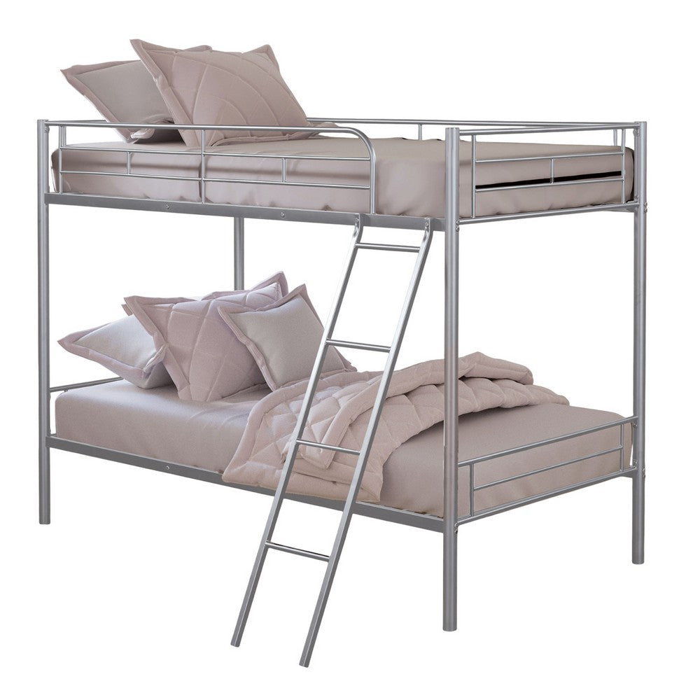 Cet Twin Over Twin Bunk Bed, Silver Metal Frame, Attached Ladder -BM332997