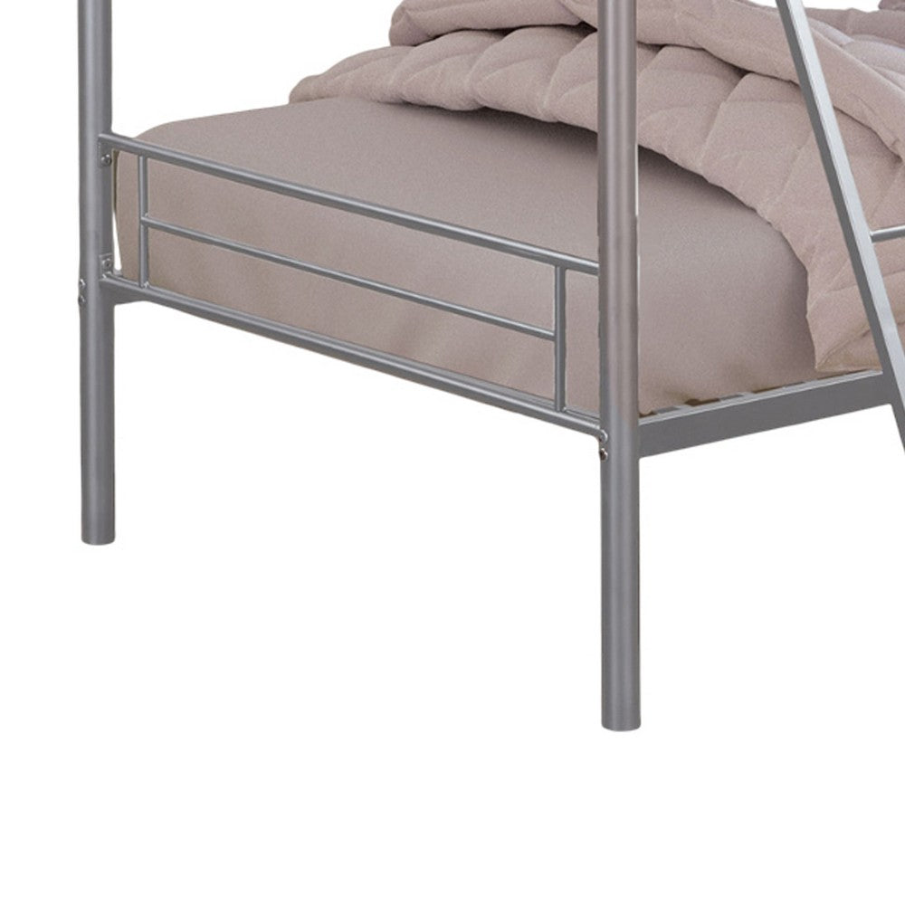Cet Twin Over Twin Bunk Bed, Silver Metal Frame, Attached Ladder -BM332997