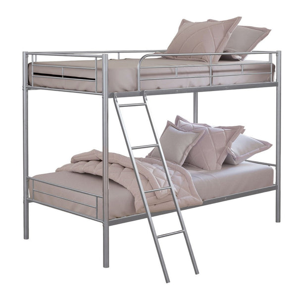 Cet Twin Over Twin Bunk Bed, Silver Metal Frame, Attached Ladder -BM332997