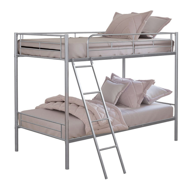 Cet Twin Over Twin Bunk Bed, Silver Metal Frame, Attached Ladder -BM332997