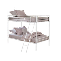 Cet Twin Over Twin Bunk Bed, White Metal Frame, Attached Angled Ladder -BM332998