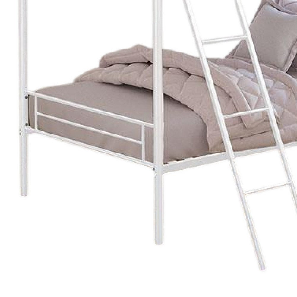 Cet Twin Over Twin Bunk Bed, White Metal Frame, Attached Angled Ladder -BM332998