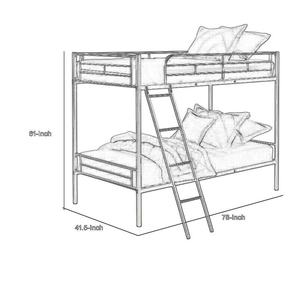 Cet Twin Over Twin Bunk Bed, White Metal Frame, Attached Angled Ladder -BM332998