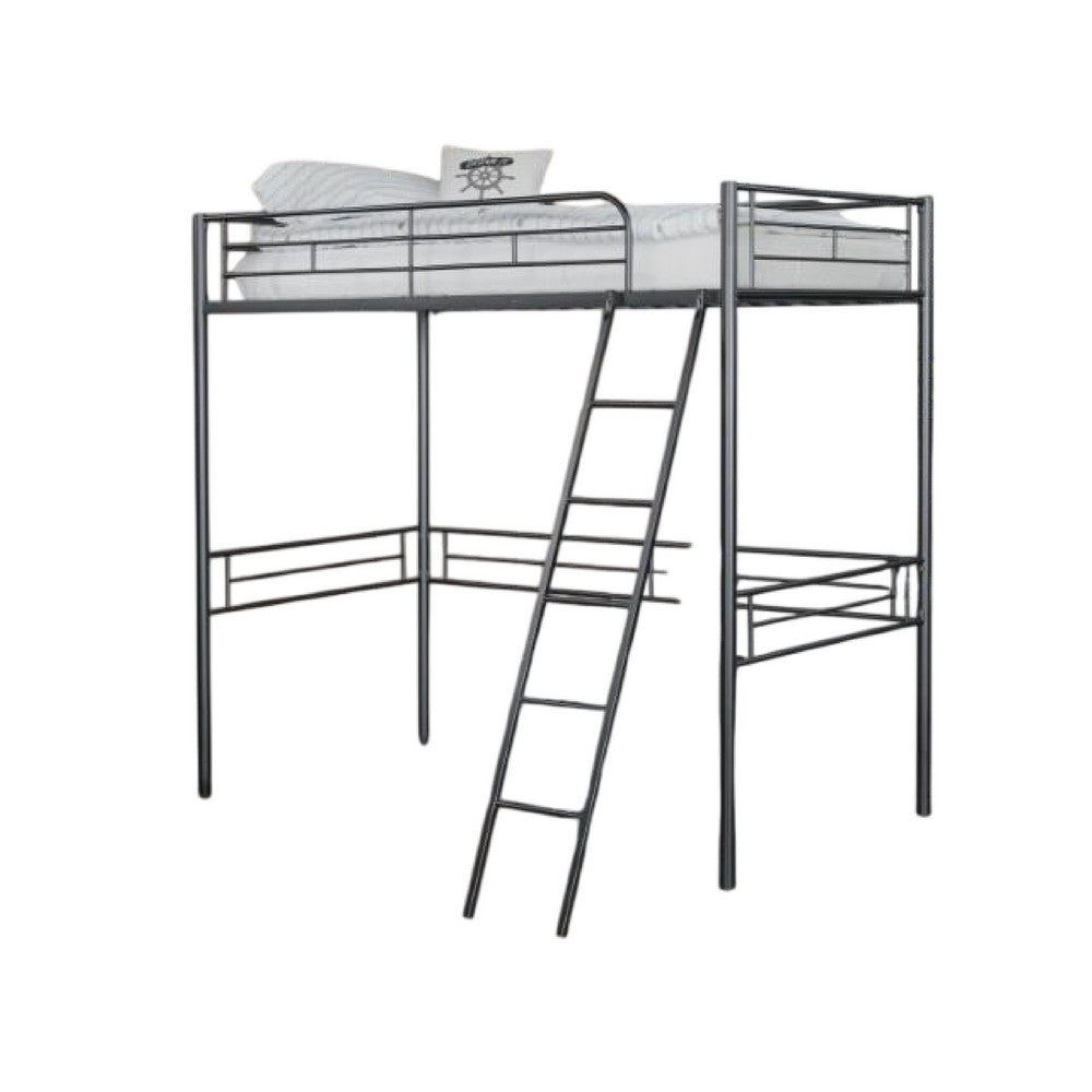 Mylz Twin Loft Bed, Black Metal Frame with Attached Angled Ladder -BM332999