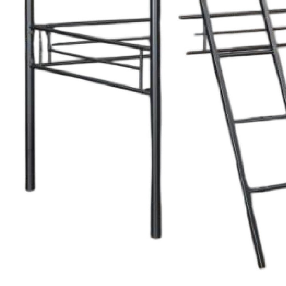 Mylz Twin Loft Bed, Black Metal Frame with Attached Angled Ladder -BM332999