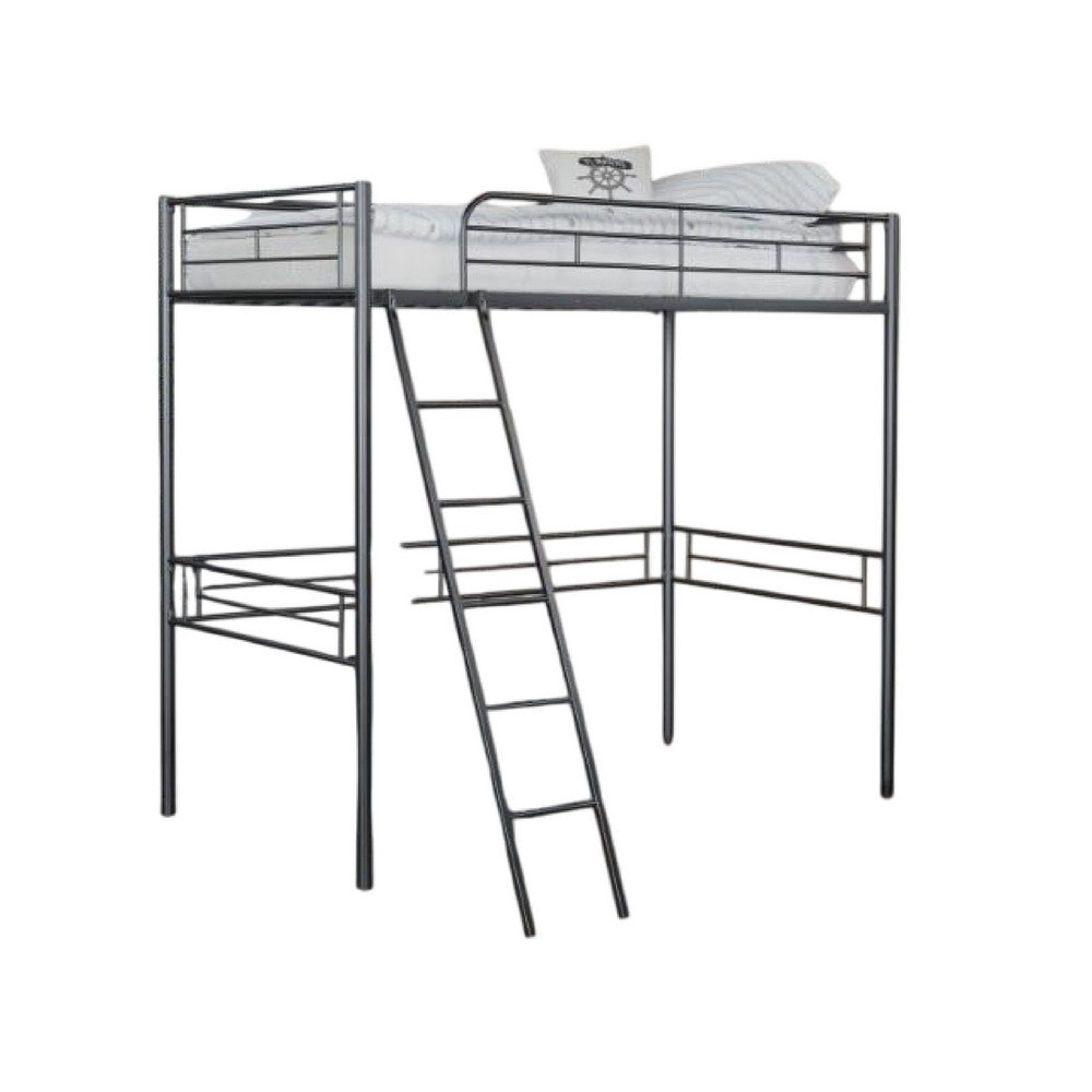 Mylz Twin Loft Bed, Black Metal Frame with Attached Angled Ladder -BM332999