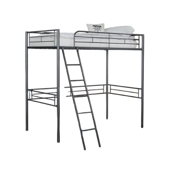 Mylz Twin Loft Bed, Black Metal Frame with Attached Angled Ladder -BM332999
