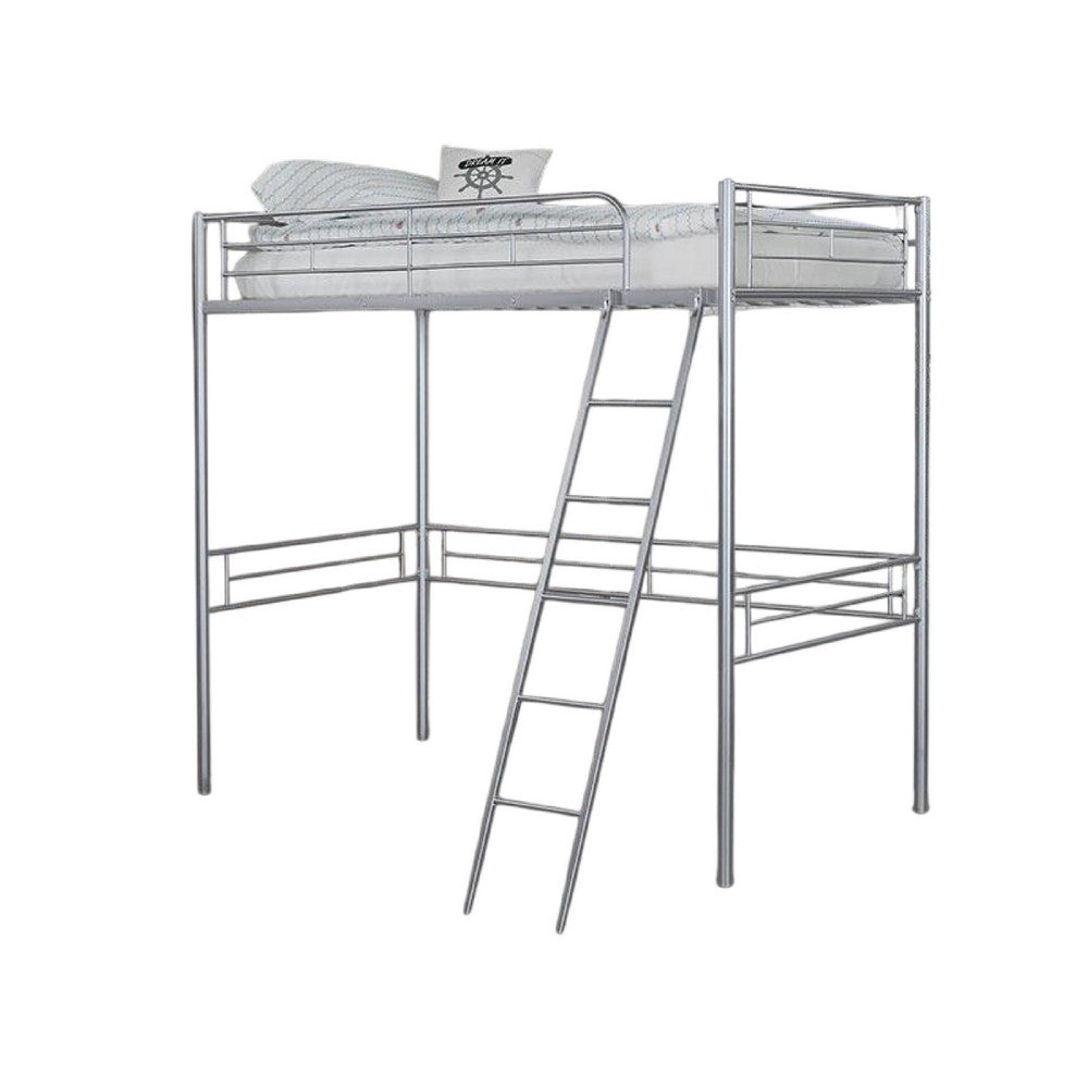 Mylz Twin Loft Bed, Silver Metal Frame with Attached Angled Ladder -BM333000