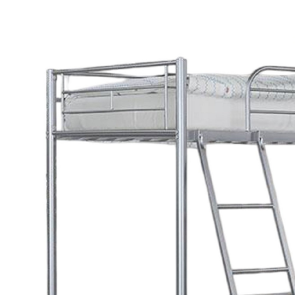 Mylz Twin Loft Bed, Silver Metal Frame with Attached Angled Ladder -BM333000