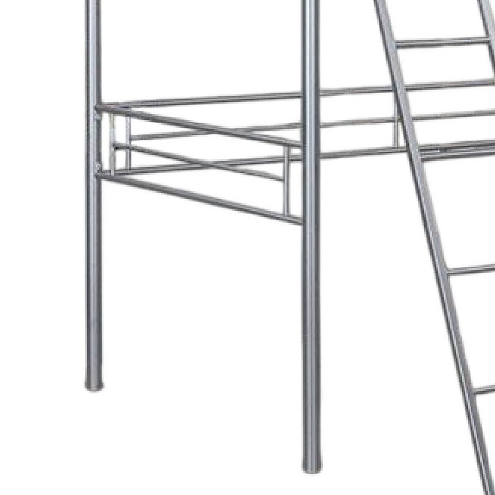 Mylz Twin Loft Bed, Silver Metal Frame with Attached Angled Ladder -BM333000