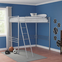 Mylz Twin Loft Bed, Silver Metal Frame with Attached Angled Ladder -BM333000