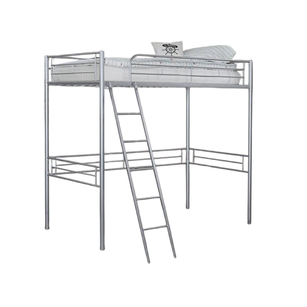 Mylz Twin Loft Bed, Silver Metal Frame with Attached Angled Ladder -BM333000
