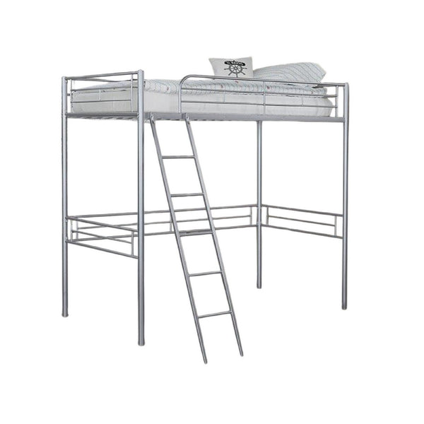 Mylz Twin Loft Bed, Silver Metal Frame with Attached Angled Ladder -BM333000