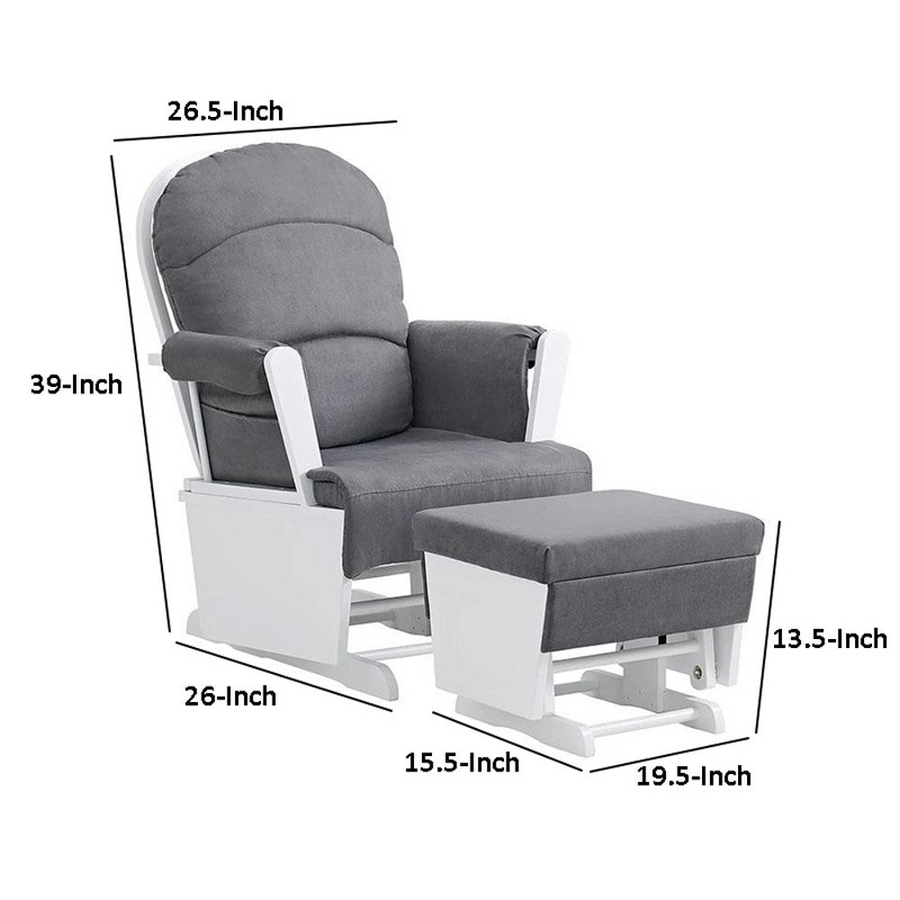 Omix Glider Rocker Chair with Ottoman, White Wood, Dark Gray -BM333005