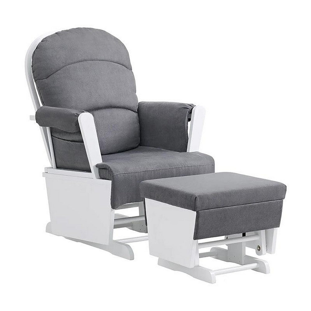 Omix Glider Rocker Chair with Ottoman, White Wood, Dark Gray -BM333005