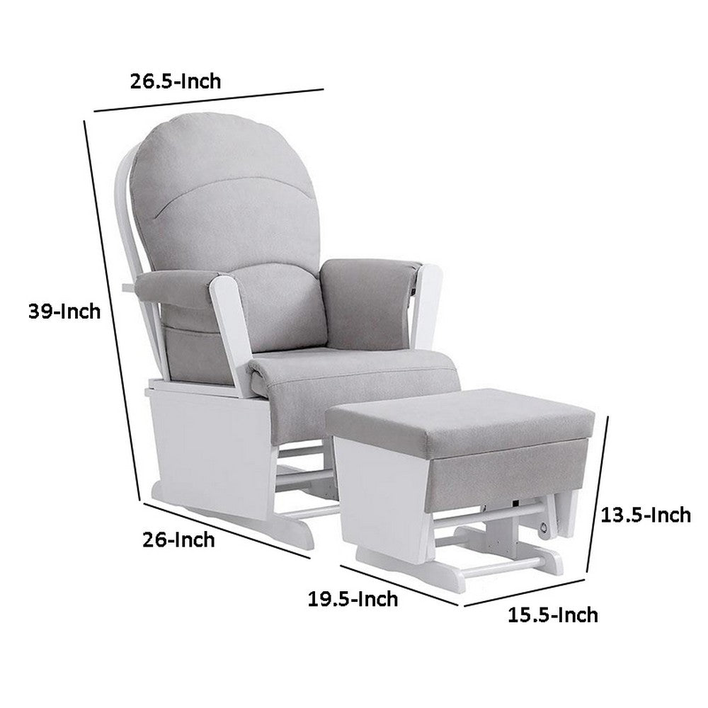 Omix Glider Rocker Chair with Ottoman, White Wood, Light Gray -BM333006