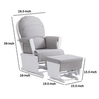 Omix Glider Rocker Chair with Ottoman, White Wood, Light Gray -BM333006