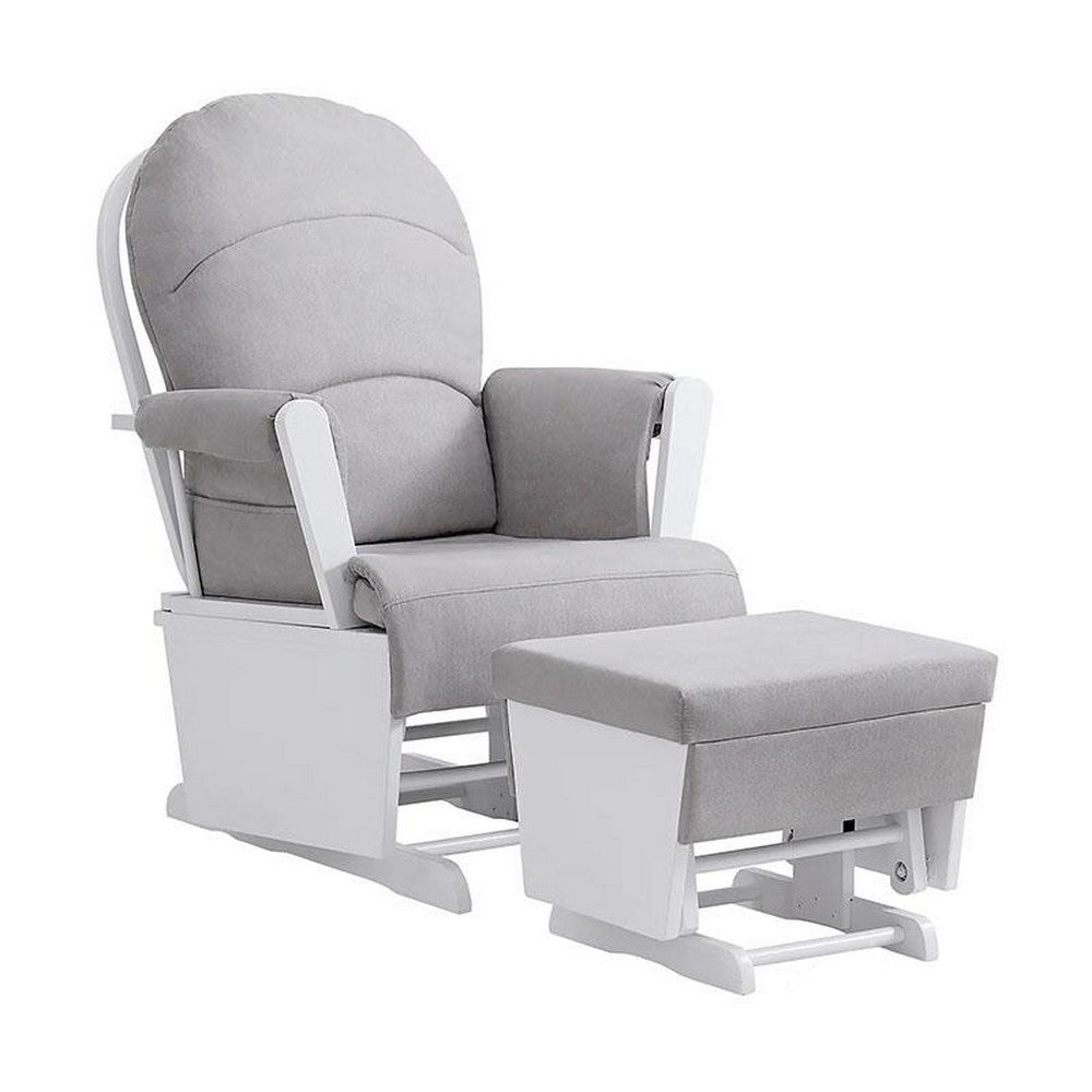 Omix Glider Rocker Chair with Ottoman, White Wood, Light Gray -BM333006