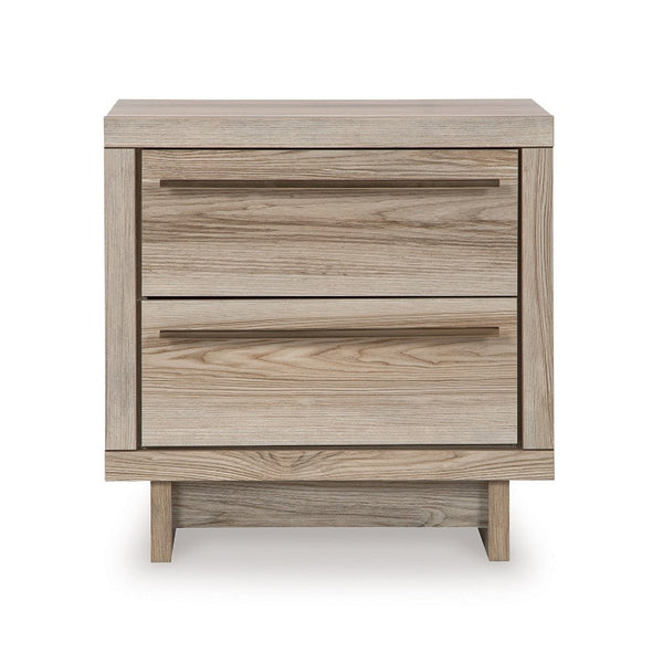 Brikz Nightstand, 2 Drawers, USB Port, Laminate Farmhouse Tan Brown -BM333017