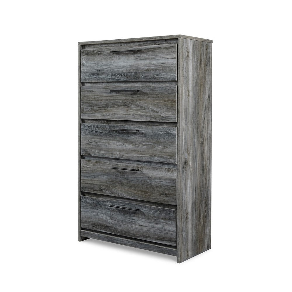 Bays Tall Dresser Chest, 5 Drawers, Modern Rustic Laminate Smoky Gray -BM333019