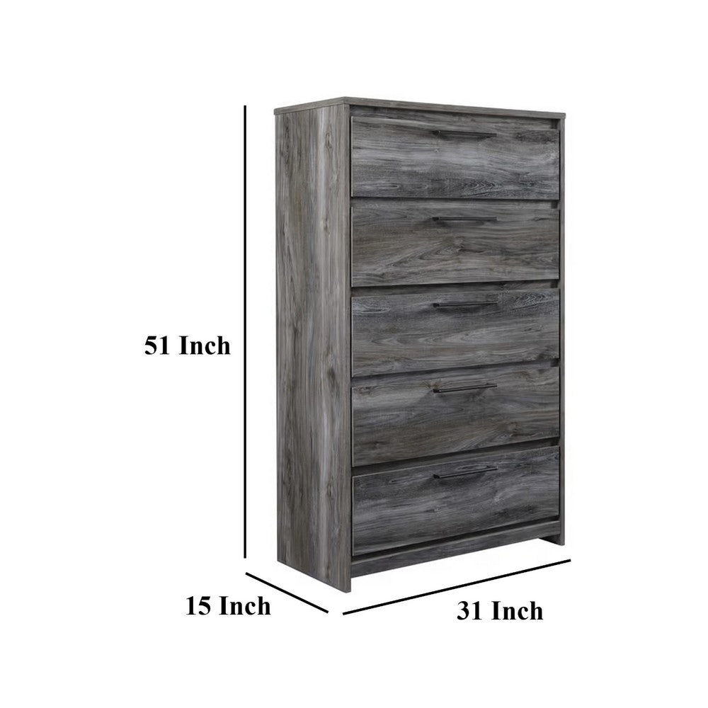 Bays Tall Dresser Chest, 5 Drawers, Modern Rustic Laminate Smoky Gray -BM333019