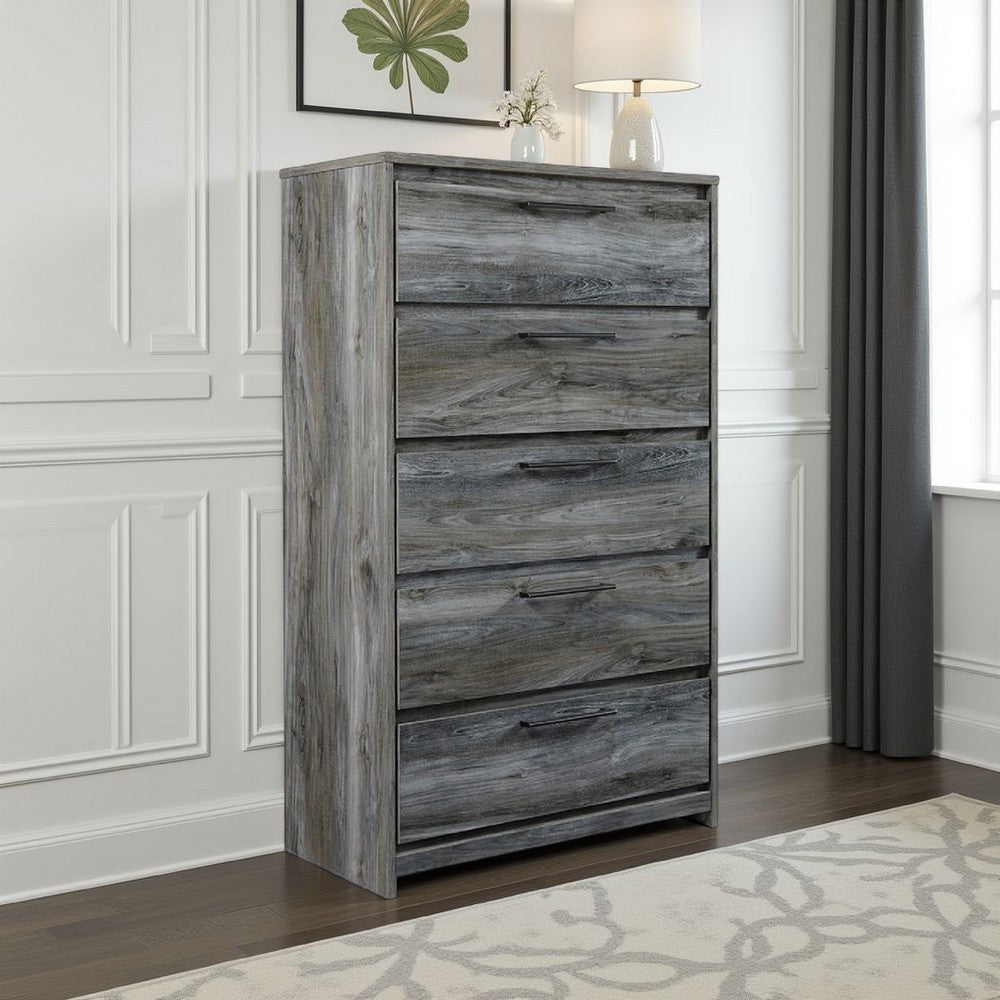 Bays Tall Dresser Chest, 5 Drawers, Modern Rustic Laminate Smoky Gray -BM333019