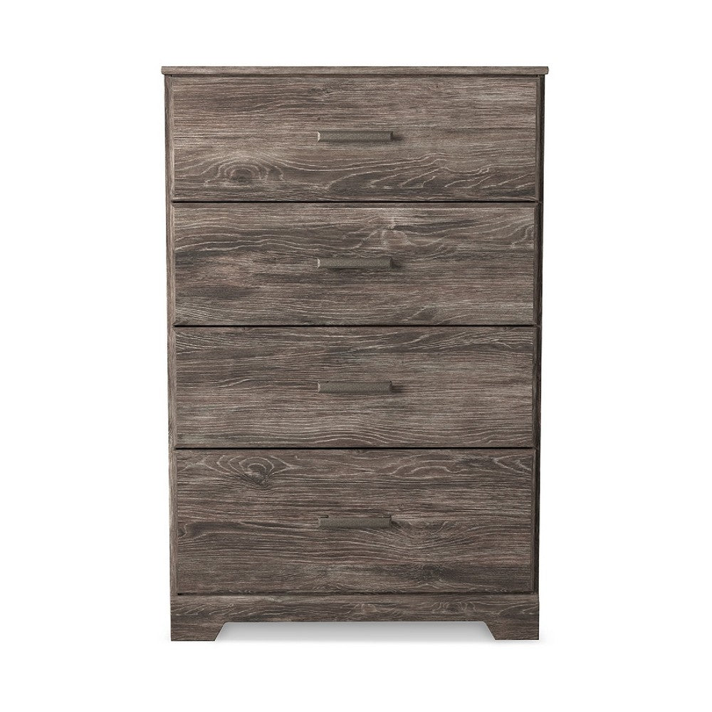 Isnk Tall Dresser Chest, 4 Drawers, Modern Farmhouse Laminate Gray Oak -BM333032