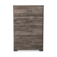 Isnk Tall Dresser Chest, 4 Drawers, Modern Farmhouse Laminate Gray Oak -BM333032