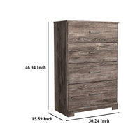 Isnk Tall Dresser Chest, 4 Drawers, Modern Farmhouse Laminate Gray Oak -BM333032