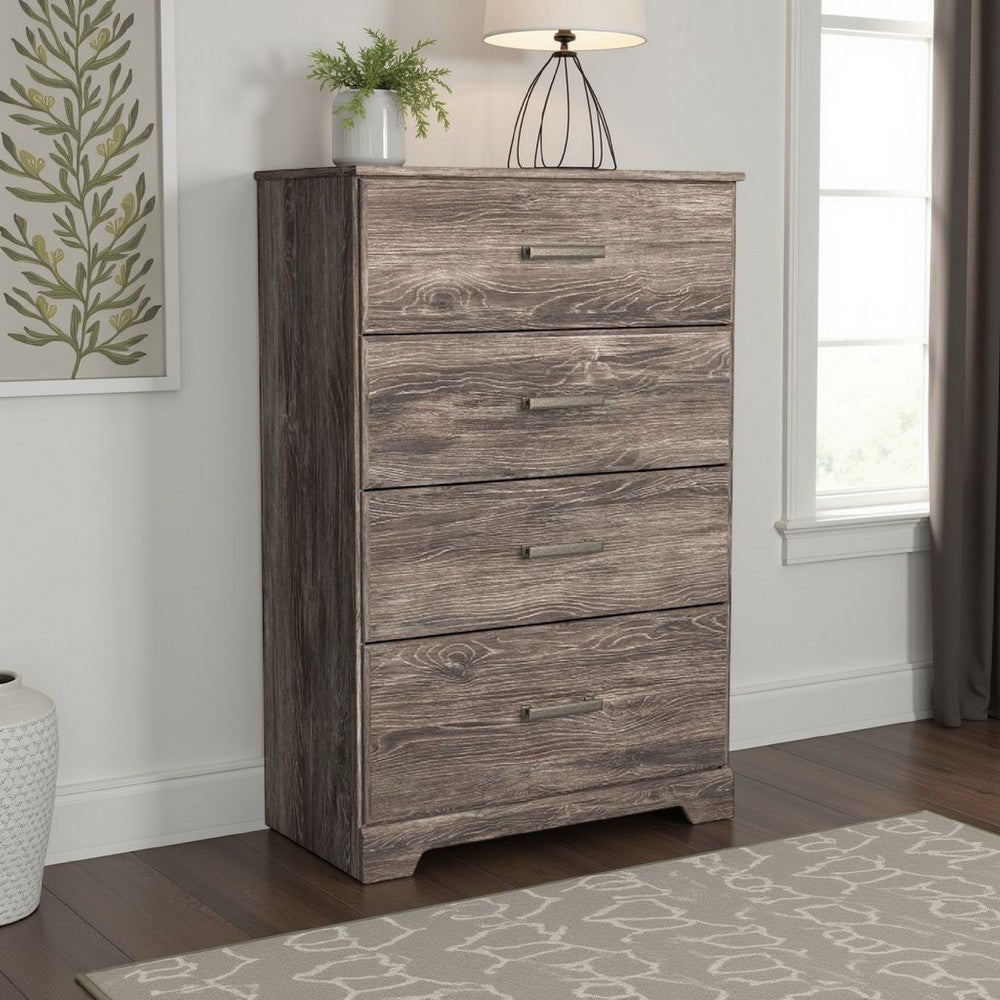 Isnk Tall Dresser Chest, 4 Drawers, Modern Farmhouse Laminate Gray Oak -BM333032