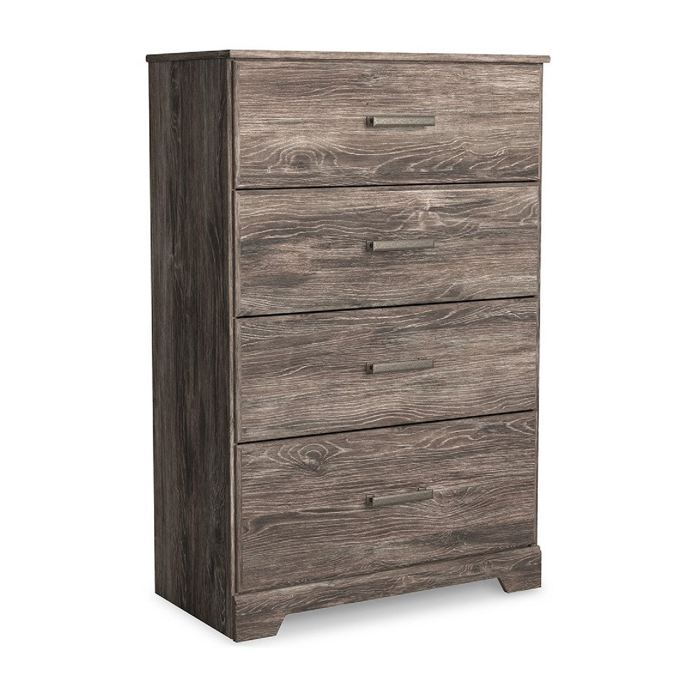 Isnk Tall Dresser Chest, 4 Drawers, Modern Farmhouse Laminate Gray Oak -BM333032