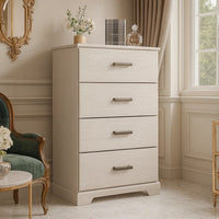 Tely Tall Dresser Chest, 4 Drawers, Modern Farmhouse Laminate White -BM333033