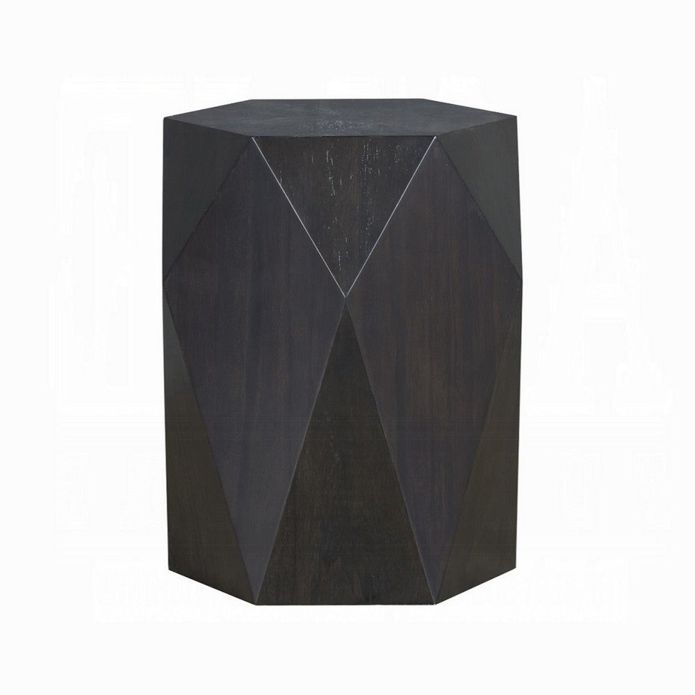 Hano Side End Table, Black Rubberwood, 22 Inch Modern Geometric Body -BM333067