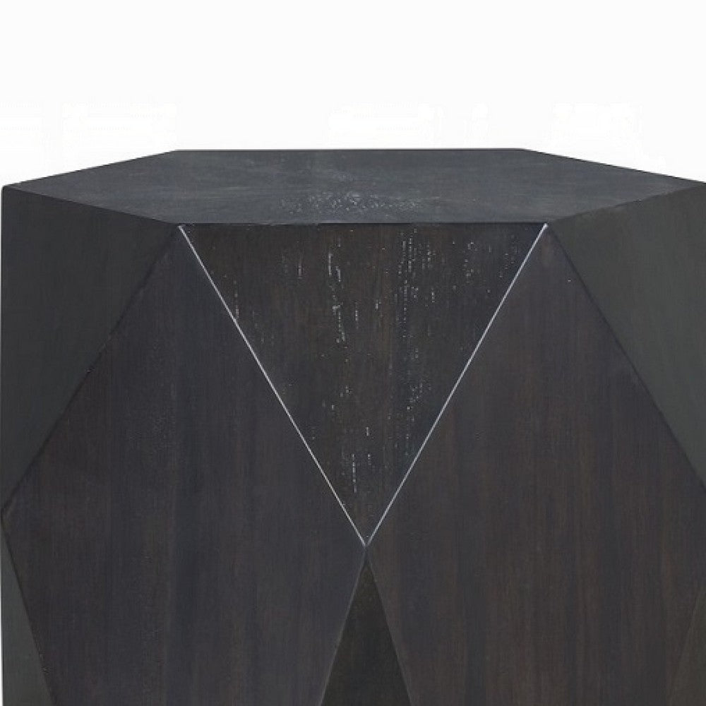 Hano Side End Table, Black Rubberwood, 22 Inch Modern Geometric Body -BM333067