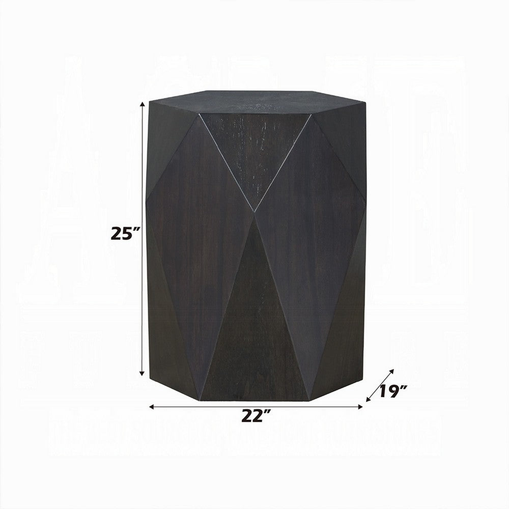 Hano Side End Table, Black Rubberwood, 22 Inch Modern Geometric Body -BM333067